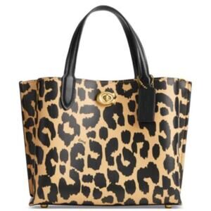 Coach Willow Tote 24 Leopard Print Calf Leather w/ Matching Wallet Crossbody Set